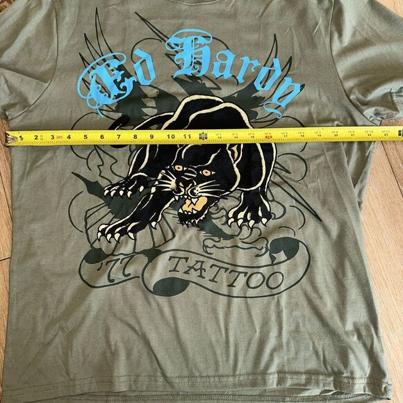 Ed Hardy T-shirt Graphic Print Gray Black‎ Panther Men's Size Medium Tattoo NWOT - Picture 4 of 7